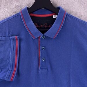 Robert Graham Polo Shirt Mens Size Medium Blue Red Trim Short Sleeve‎ Preppy